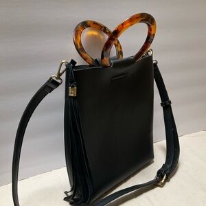 Street Level Black Crossbody Bag Vegan Leather Purse Tortoise lucite Handles